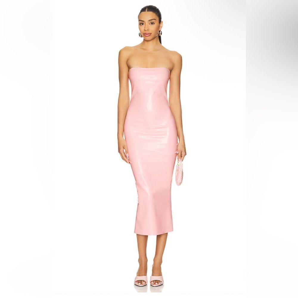 Miaou Lila latex dress Strapless Pink candy bodycon rubber Revolve NWT S